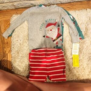 NWT Just For You By Carter's 2 pack Chrismtas Pj Set with Santa - Size 18 M